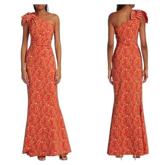 Chiara Boni La Petite Robe | Gosia Printed One Shoulder Gown in Ginger - US 4 - Picture 1 of 11
